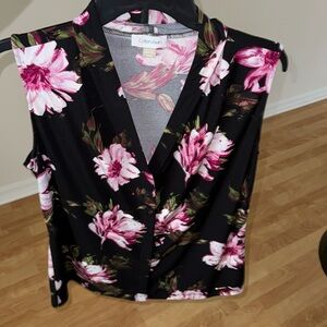 Calvin Klein Sleeveless Top, Size M, Black w/print